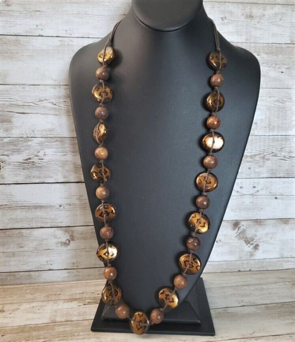 Vintage Necklace - Long Stunning Brown & Animal Print Statement Necklace